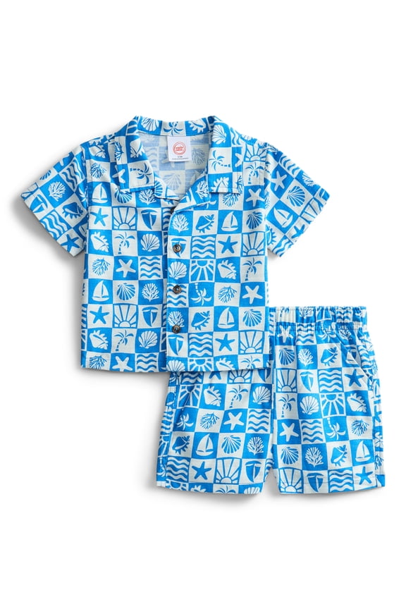 Baby Boys Short Sleeve Printed Collared Button Top and Matching Shorts Set, Sizes 0/2M-24M