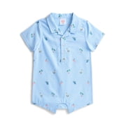 Baby Boys Printed Collared Romper with Short Sleeves, Sizes 0/3M-24M