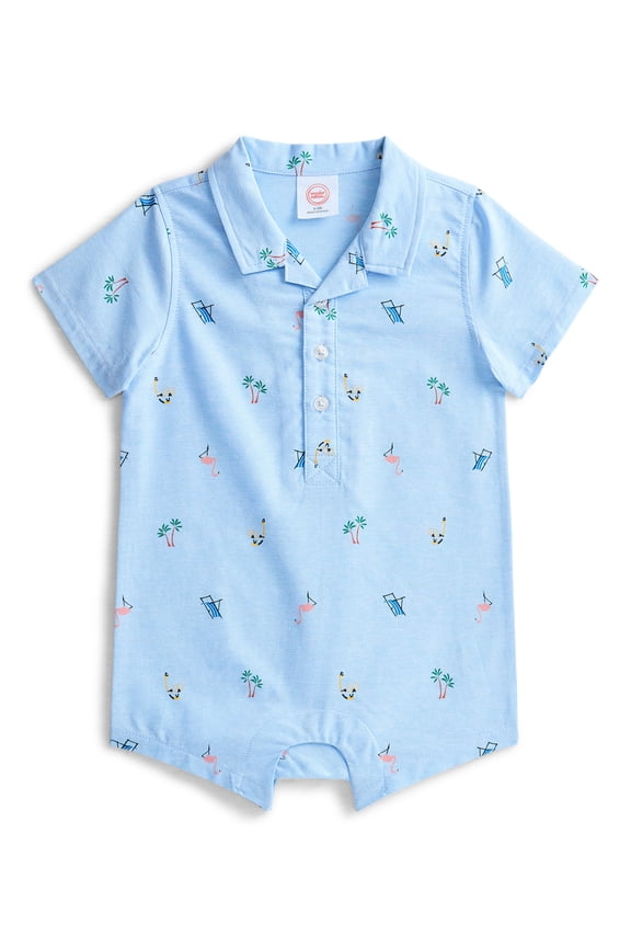 Baby Boys Printed Collared Romper with Short Sleeves, Sizes 0/3M-24M