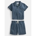 thumbnail image 1 of Wonder Nation Baby Boys Short Sleeve Striped Collared Button Top and Matching Shorts Set, Sizes 0/2M-24M, 1 of 7