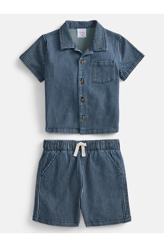 Baby Boys Short Sleeve Striped Collared Button Top and Matching Shorts Set, Sizes 0/2M-24M