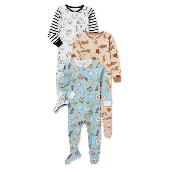 Wonder Nation Baby Boys Cotton Snug Fit Sleep 'N Play, 3-Pack, 12 Months-24 Months