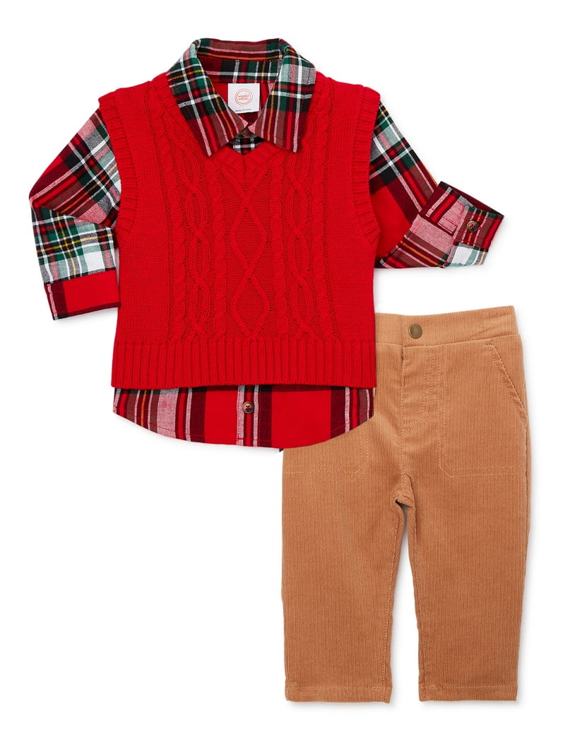 Wonder Nation Baby Boys' Holiday Sweater Vest, Shirt, and Pants