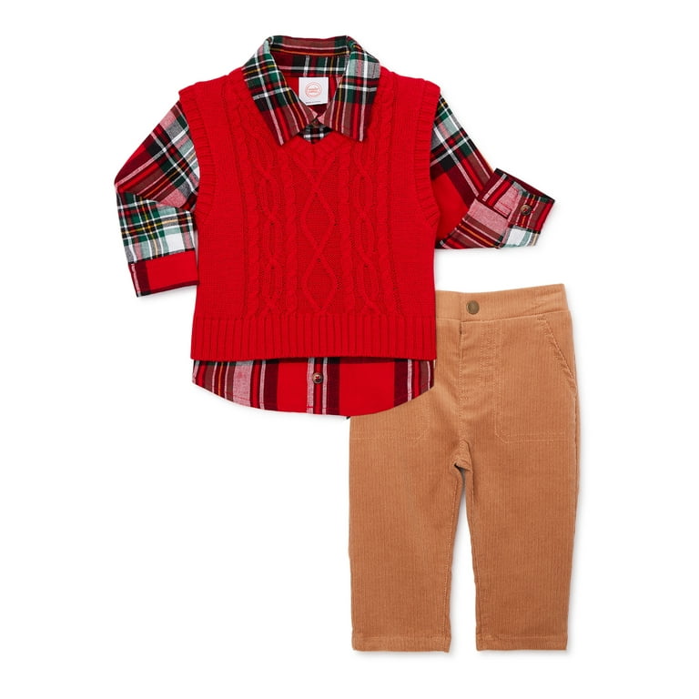 Wonder Nation Baby Boys Holiday Sweater Vest Shirt and Pants