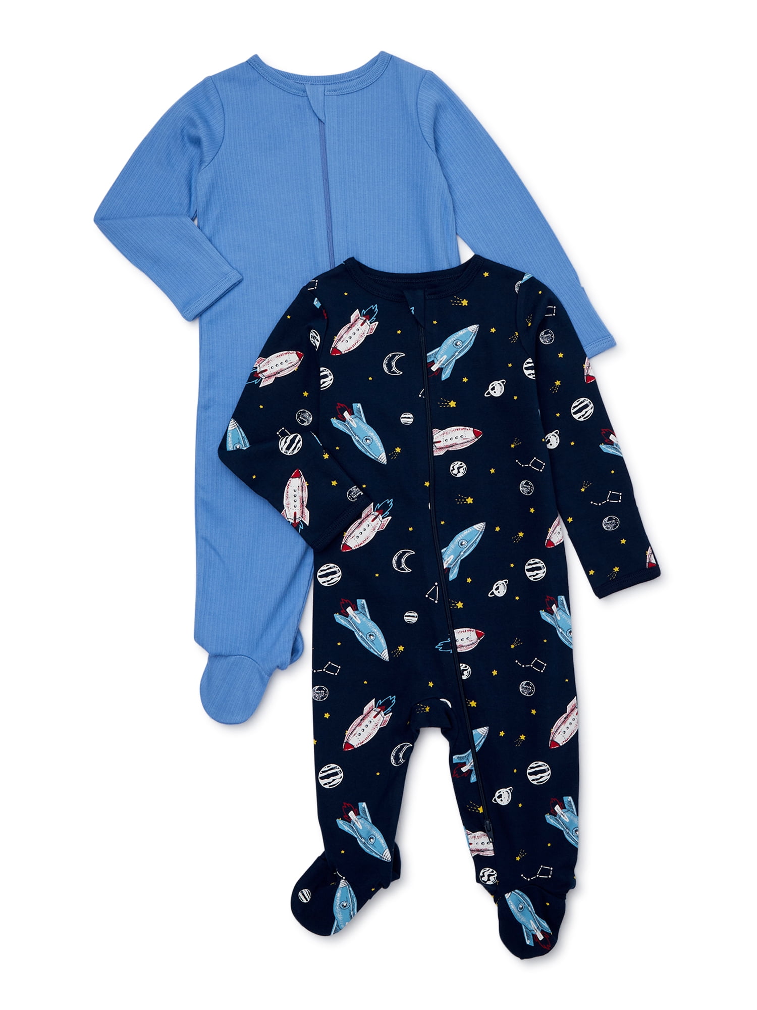 Wonder Nation Baby Boys Sleep N Play Footed Pajamas, 2Pack, Preemie 6/9M