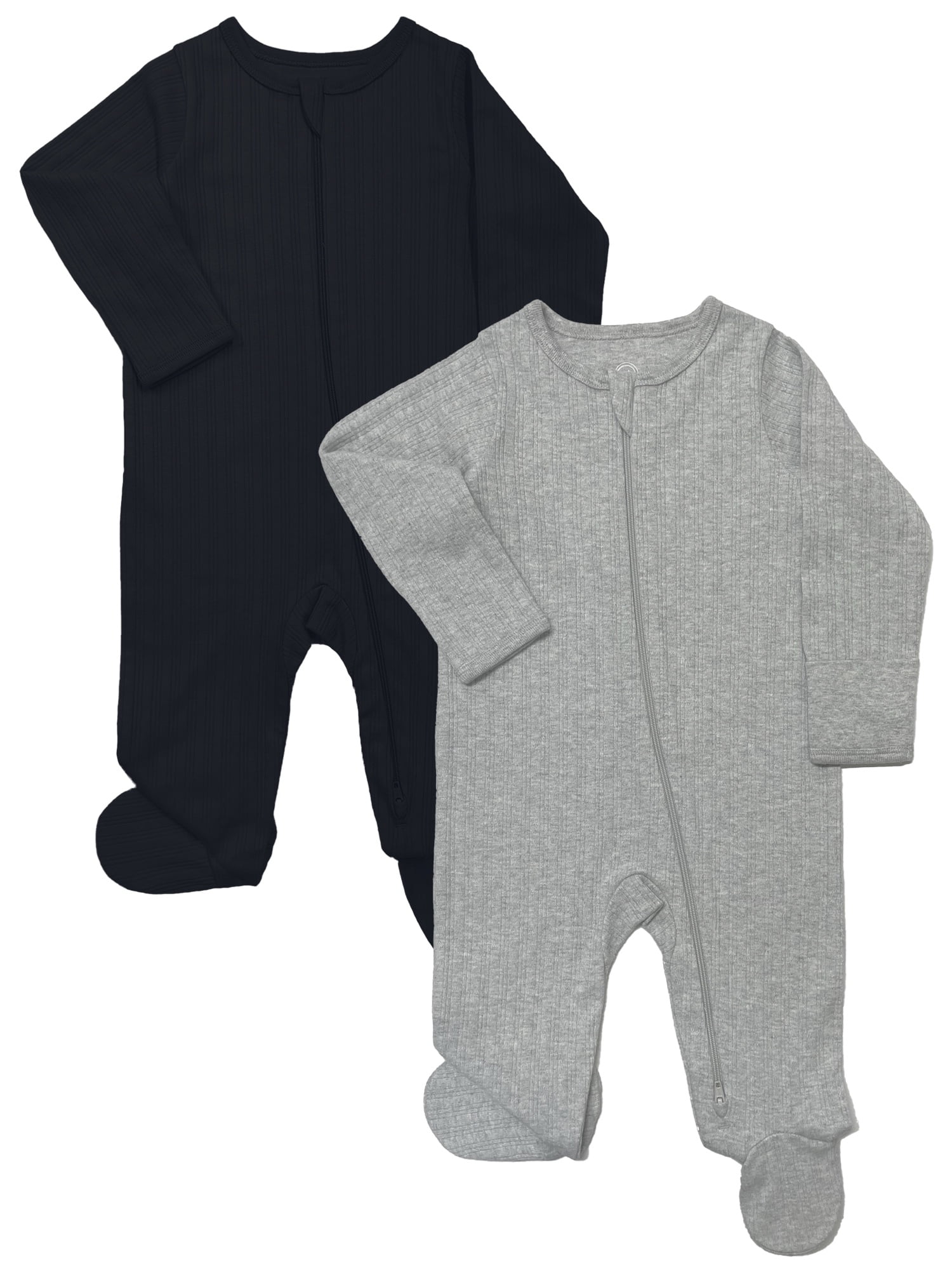Wonder Nation Organic Cotton Baby Unisex Zip Front Footed Sleep N Play Pajamas, 2-Pack, Sizes Preemie-6/9 Months