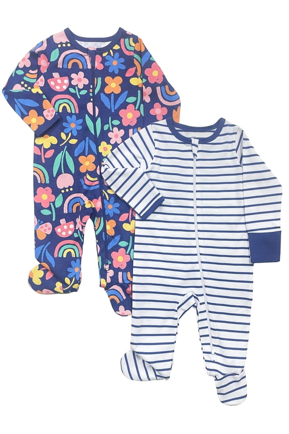 Baby Unisex Zip Front Footed Sleep N Play Pajamas, 2-Pack, Sizes Preemie-6/9 Months