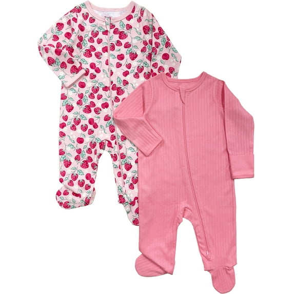 Wonder Nation Baby Gender Neutral Zip Front Footed Sleep N Play Pajamas, 2-Pack, Sizes Preemie-6/9 Months