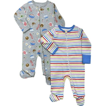 Wonder Nation Baby Gender Neutral Zip Front Footed Sleep N Play Pajamas, 2-Pack, Sizes Preemie-6/9 Months