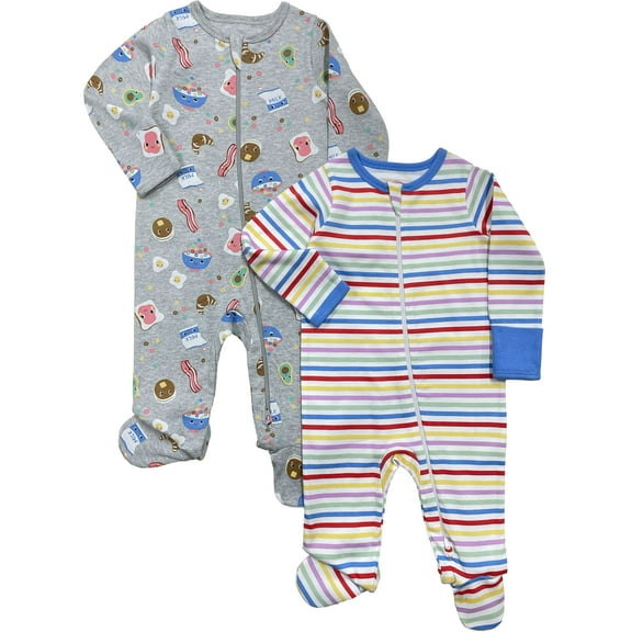 Wonder Nation Baby Gender Neutral Zip Front Footed Sleep N Play Pajamas, 2-Pack, Sizes Preemie-6/9 Months
