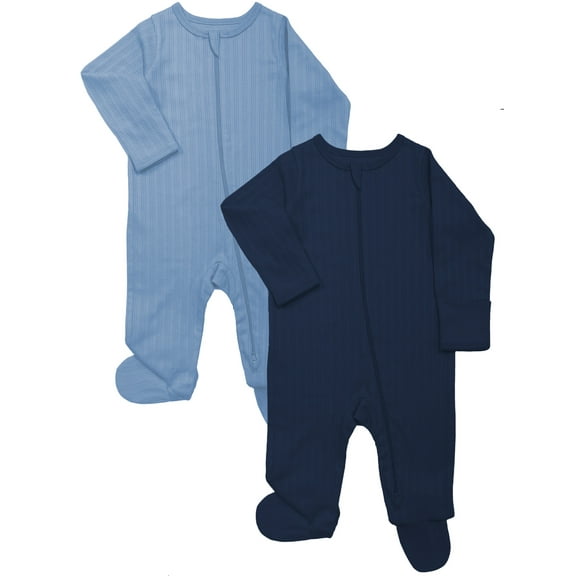 Wonder Nation Organic Cotton Baby Two-Way Zipper Footed Sleep N Play Pajamas, 2-Pack, Sizes Preemie–6/9 Months