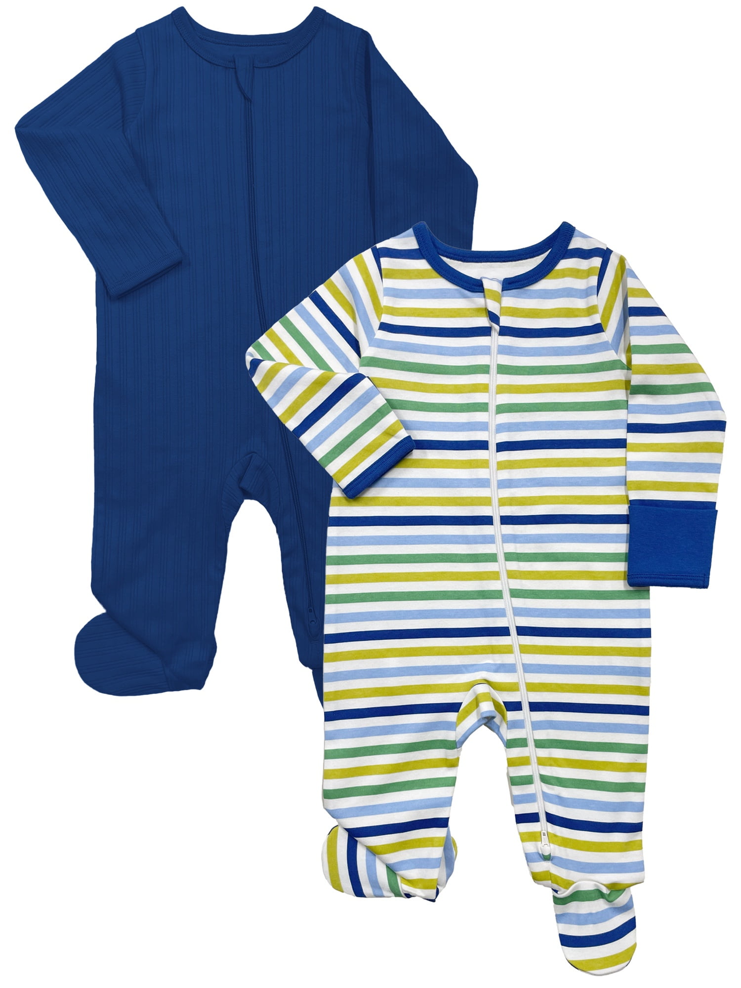 Wonder Nation Baby Unisex Zip Front Footed Sleep N Play Pajamas, 2-Pack, Sizes Preemie-6/9 Months