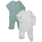 Wonder Nation Baby Gender Neutral Zip Front Footed Sleep N Play Pajamas, 2-Pack, Sizes Preemie-6/9 Months