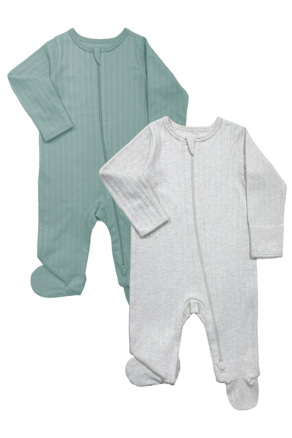Organic Cotton Baby Two-Way Zipper Footed Sleep N Play Pajamas, 2-Pack, Sizes Preemie–6/9 Months