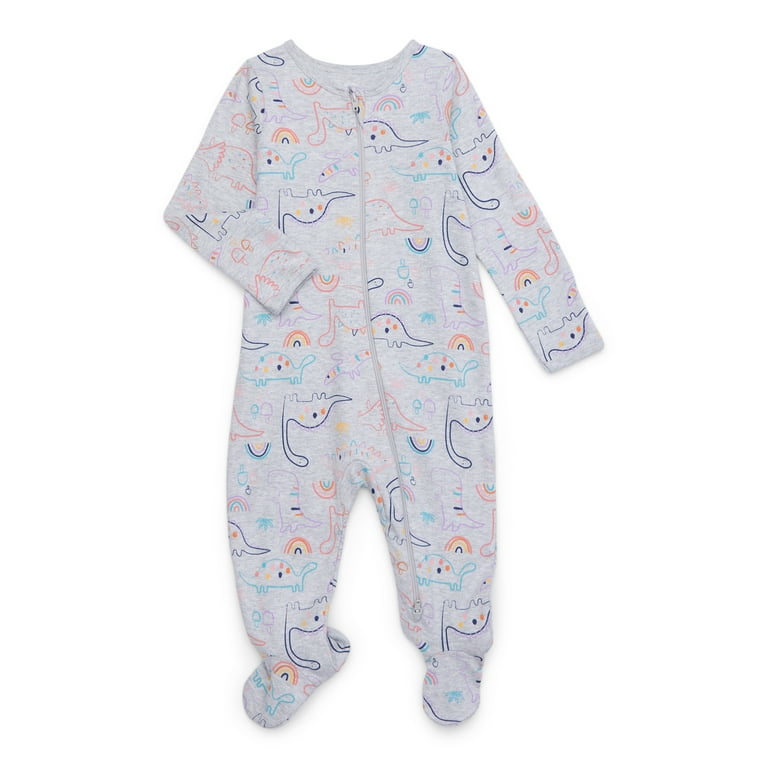 Wonder Nation Baby Boys Girls Zip Front Footed Pajamas 6 to 9 Months 100 Cotton Lt Grey Heather Dino Walmart