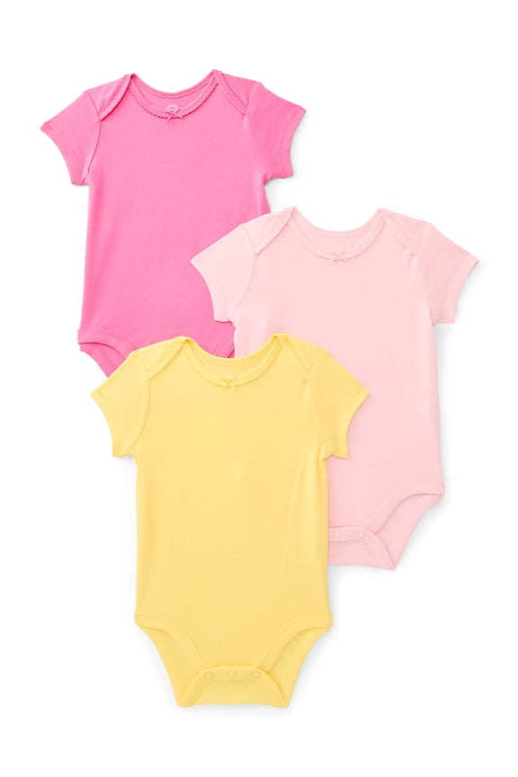 Baby Girls Bodysuit with Short Sleeves, 3-Pack, Sizes 0M-24M