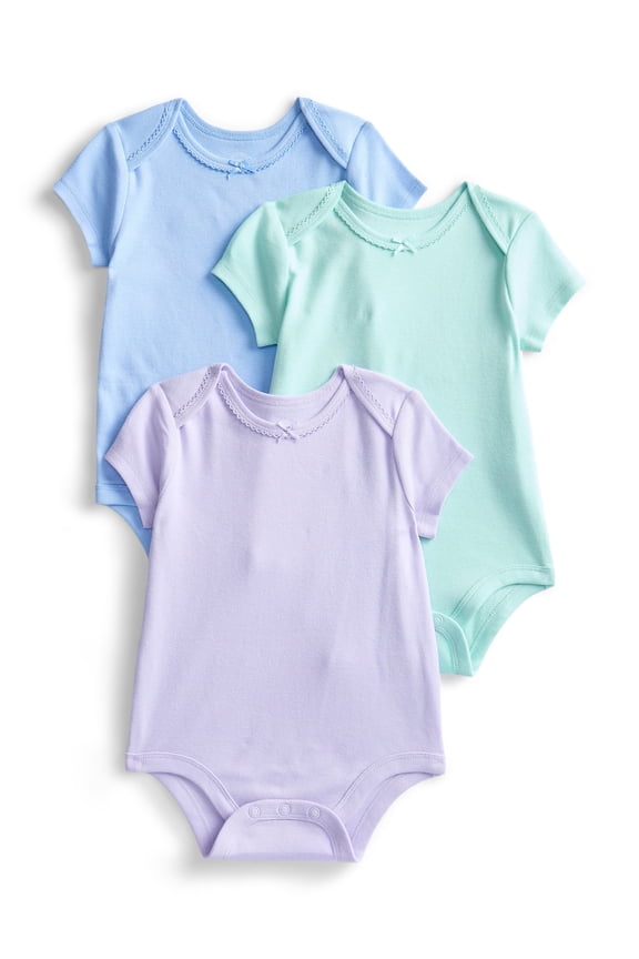 Baby Girls Bodysuit with Short Sleeves, 3-Pack, Sizes 0M-24M