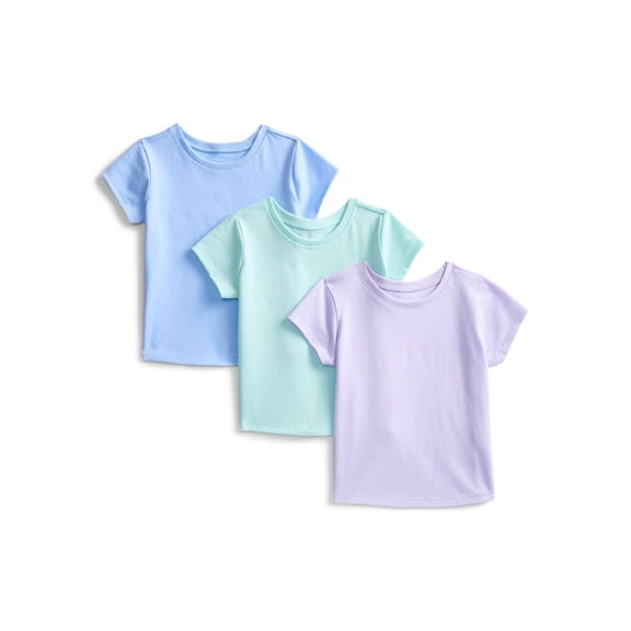 Wonder Nation Baby Girls Short Sleeve Tees, 3-Pack, Sizes 0-24 Months