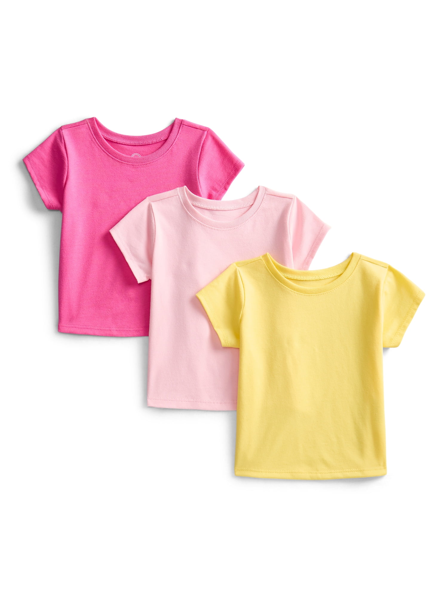 Wonder Nation Baby Girls Short Sleeve Tees, 3-Pack, Sizes 0-24 Months