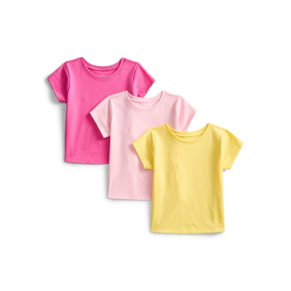 Wonder Nation Baby Girls Short Sleeve Tees, 3-Pack, Sizes 0-24 Months