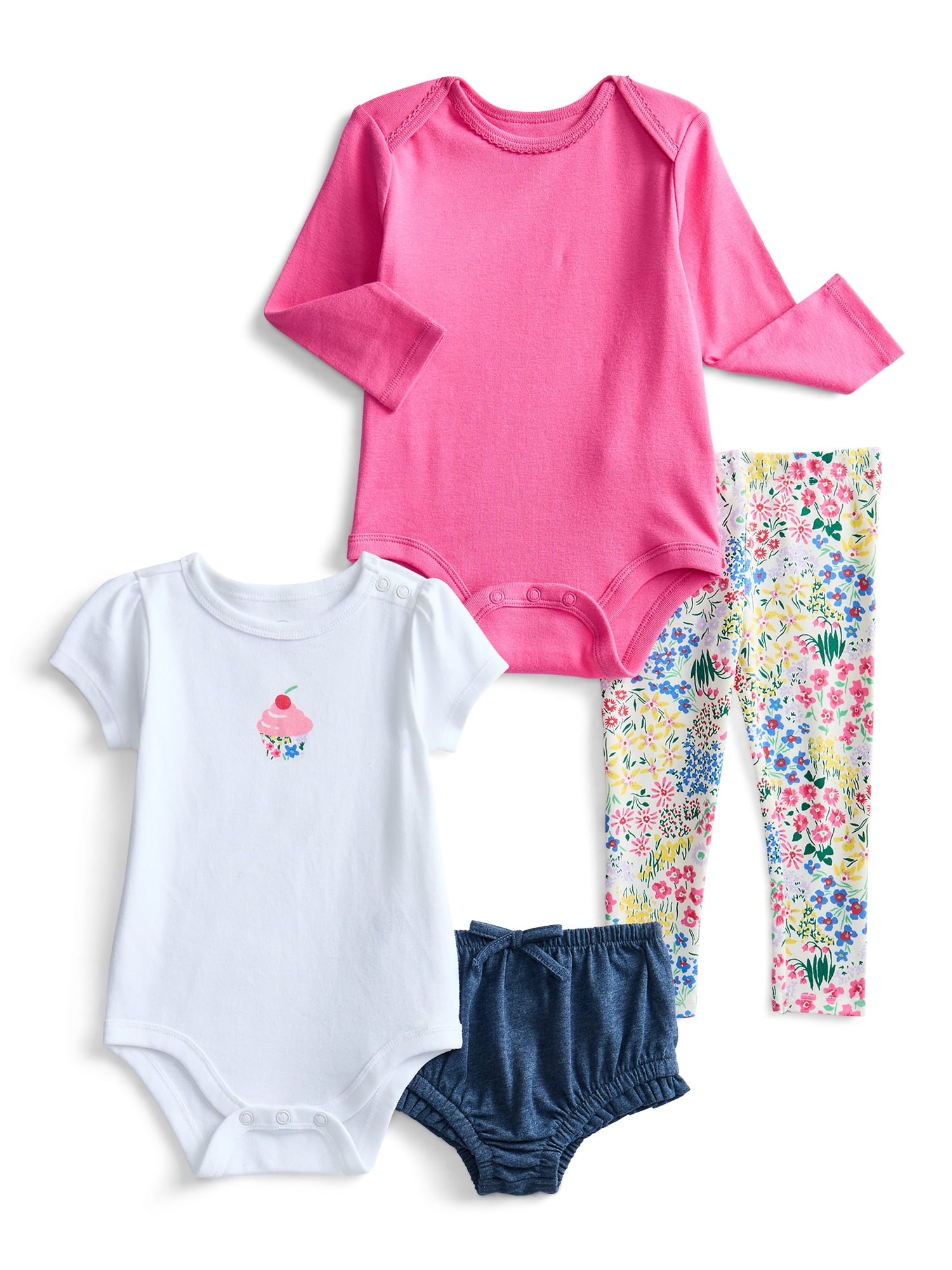 Wonder Nation Baby Girls Bodysuit and Leggings Outfit Set, 4-Piece, Sizes 0M-24M