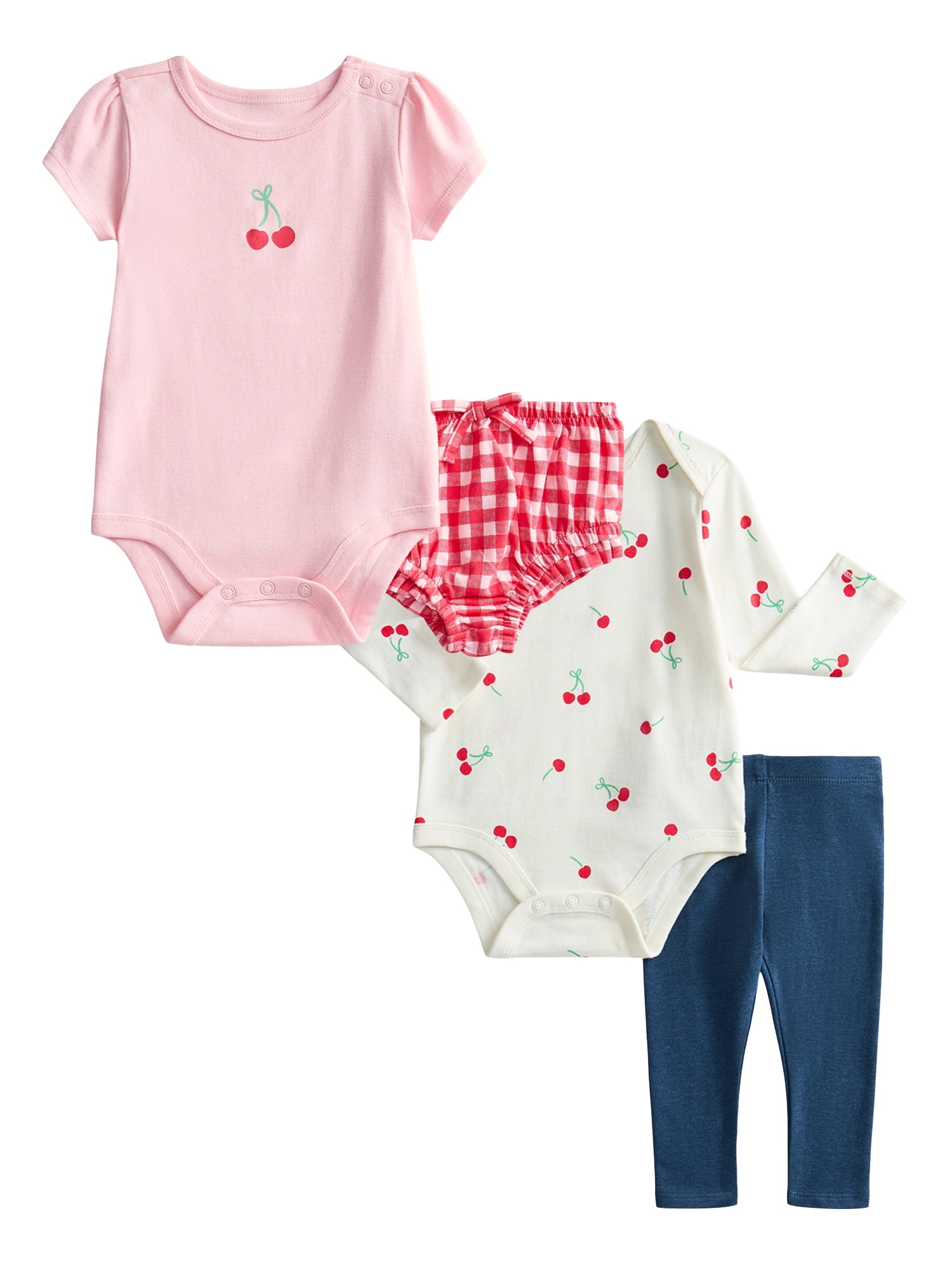 Wonder Nation Baby Girls Bodysuit and Leggings Outfit Set, 4-Piece, Sizes 0M-24M