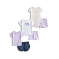 thumbnail image 1 of Wonder Nation Baby Girls Graphic Tee and Shorts Outfit Set, 6-Piece, Sizes 0M-24M, 1 of 7