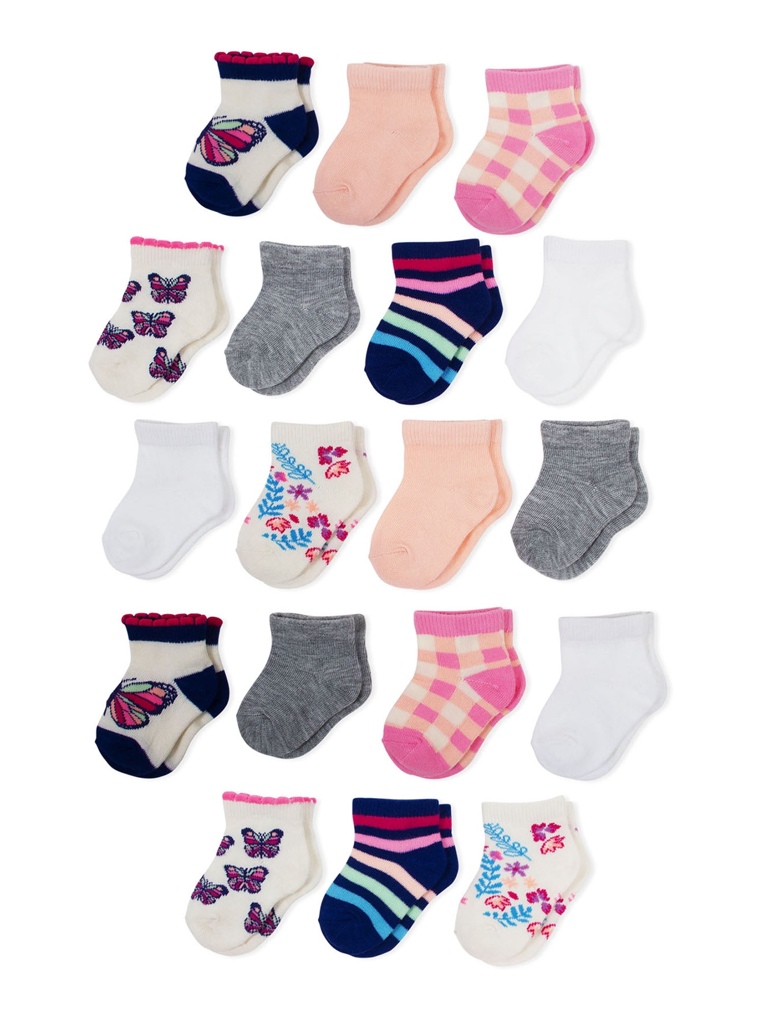 Wonder Nation Baby Girl Ankle Socks, 18Pack, Sizes 0M18M