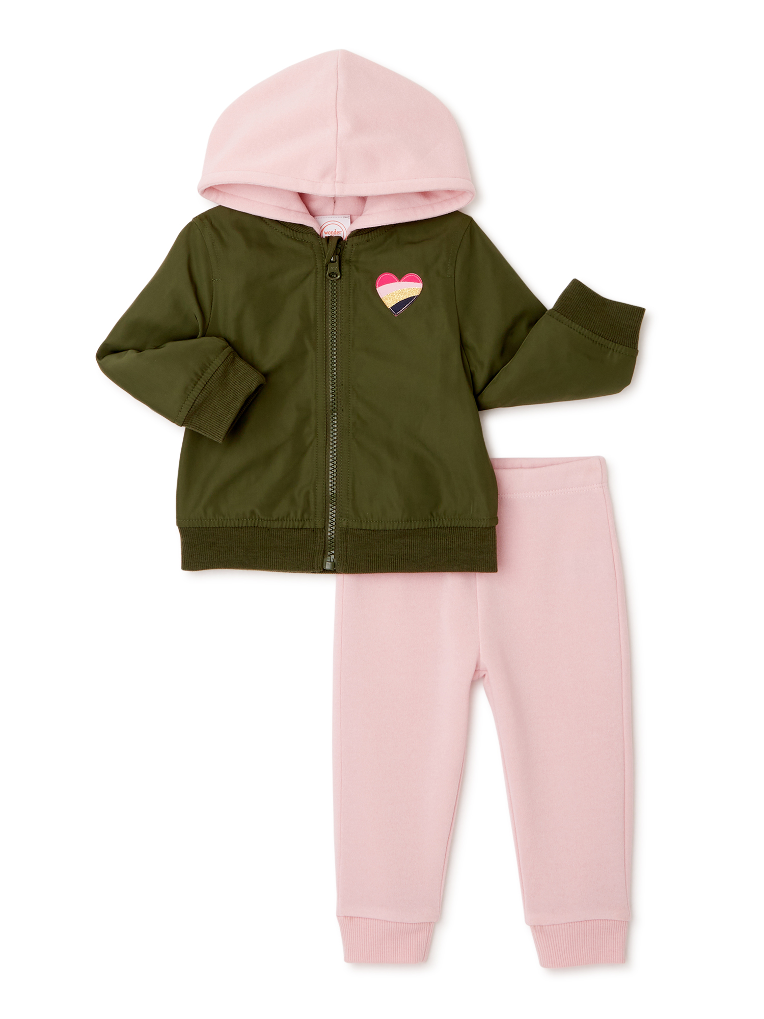 Wonder Nation Baby Girl Bomber Jacket & Jogger Pants Outfit, Sizes 0/3