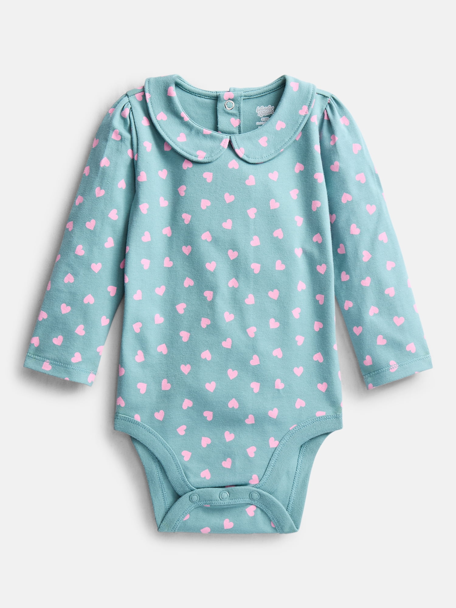 Wonder Nation Baby Girls Collared Bodysuit with Long Sleeves, Sizes 0-24 Months