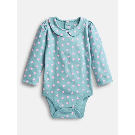 Wonder Nation Baby Girls Collared Bodysuit with Long Sleeves, Sizes 0-24 Months