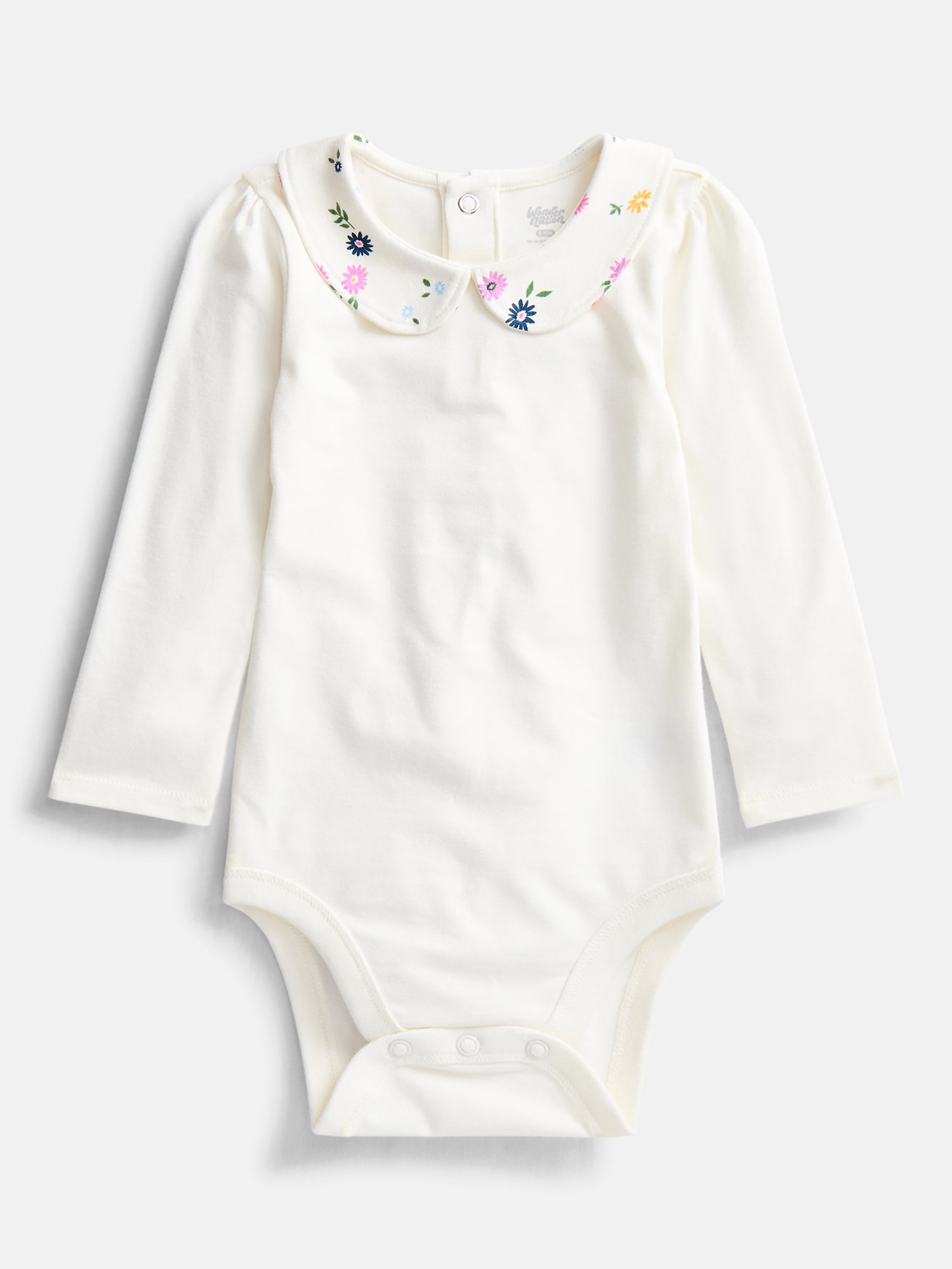 Wonder Nation Baby Girls Collared Bodysuit with Long Sleeves, Sizes 0-24 Months
