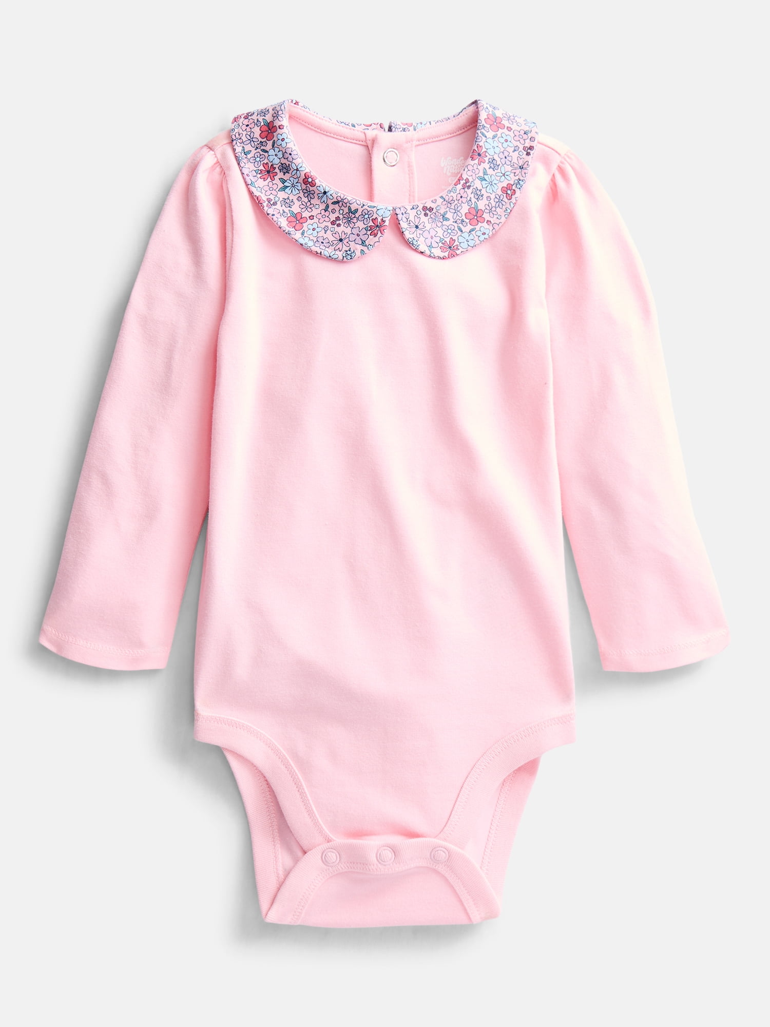 Wonder Nation Baby Girls Collared Bodysuit with Long Sleeves, Sizes 0-24 Months