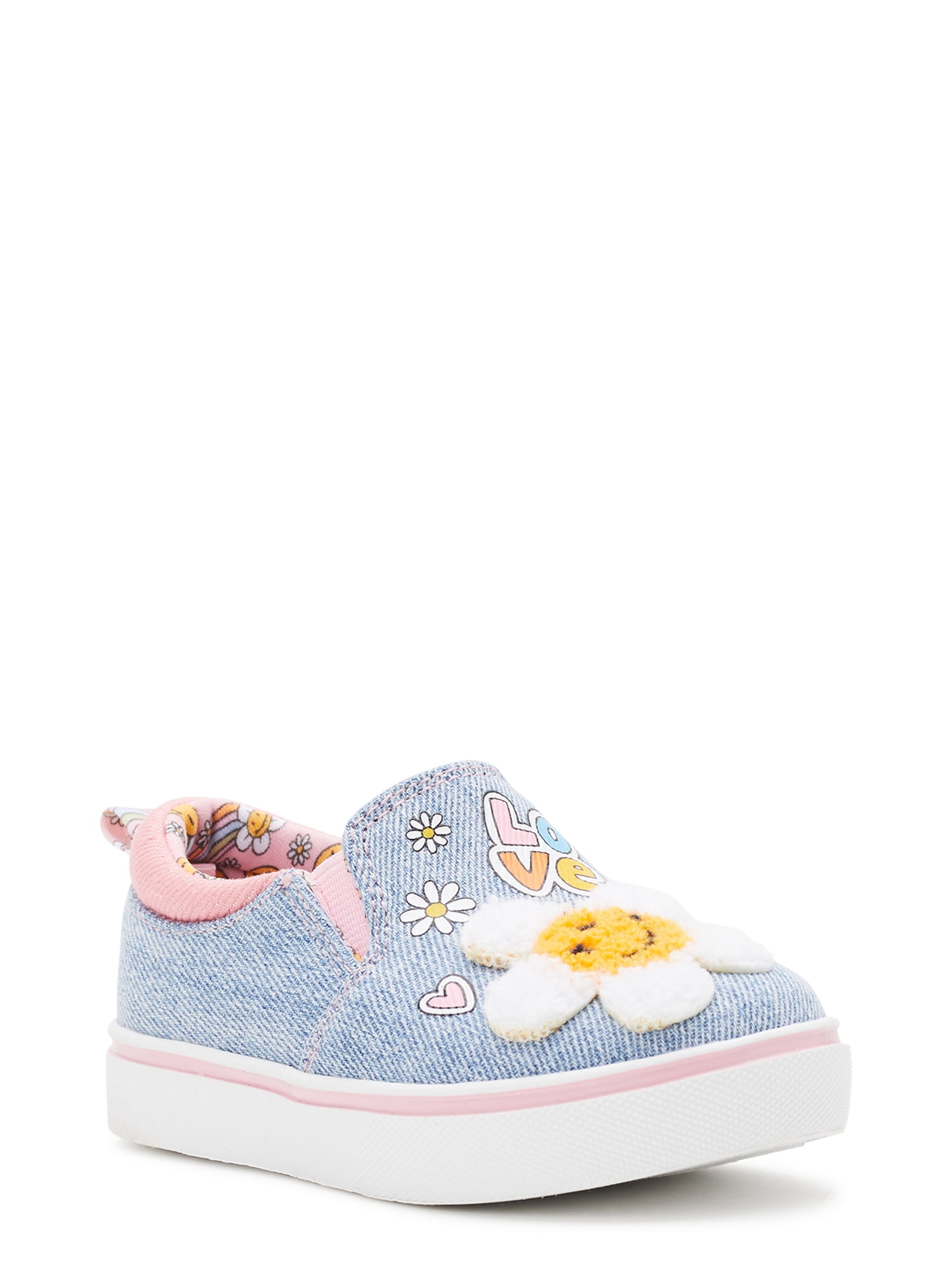 Wonder Nation Baby Girl Denim Patch Twin Gore Slip-on Shoes, Sizes 2-6 ...