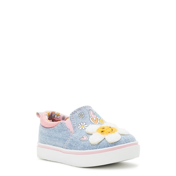 Wonder Nation Baby Girl Denim Patch Twin Gore Slip-on Shoes, Sizes 2-6