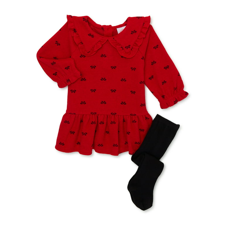 Wonder Nation Baby Girl Dress and Tights Outfit Set, 2-Piece, Sizes 0/3-24  Months 