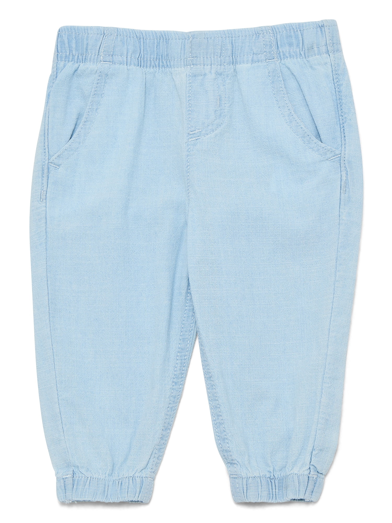 Wonder Nation Baby Girls Cotton Chambray Jogger Pants, Sizes Newborn-24M