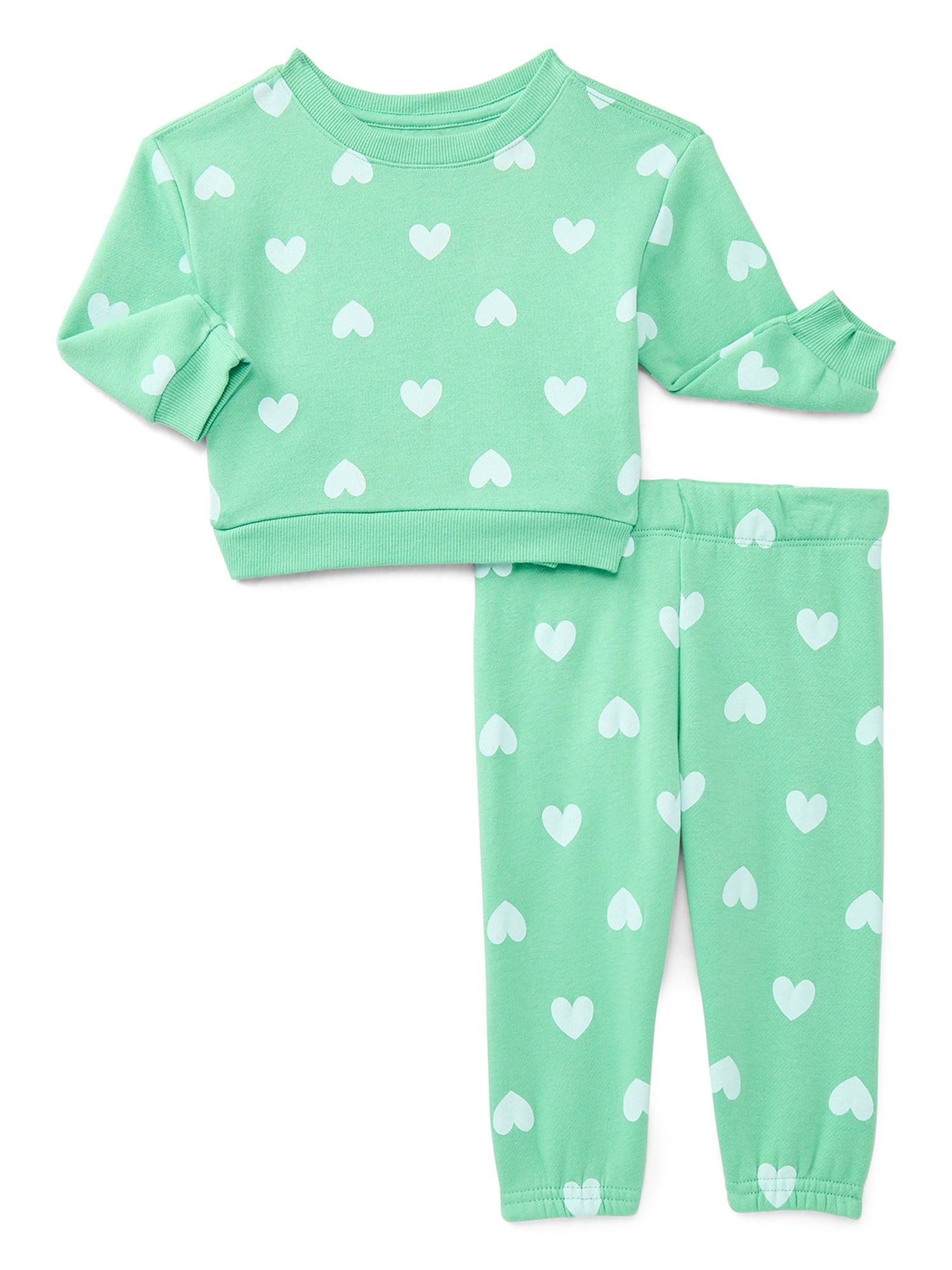 Wonder Nation Baby Girl Fleece Top & Pant, 2-piece Outfit Set, Sizes 6-24 Months