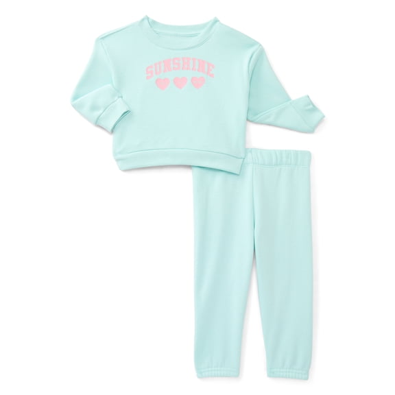 Wonder Nation Baby Girl Fleece Top & Pant, 2-piece Outfit Set, Sizes 6-24 Months