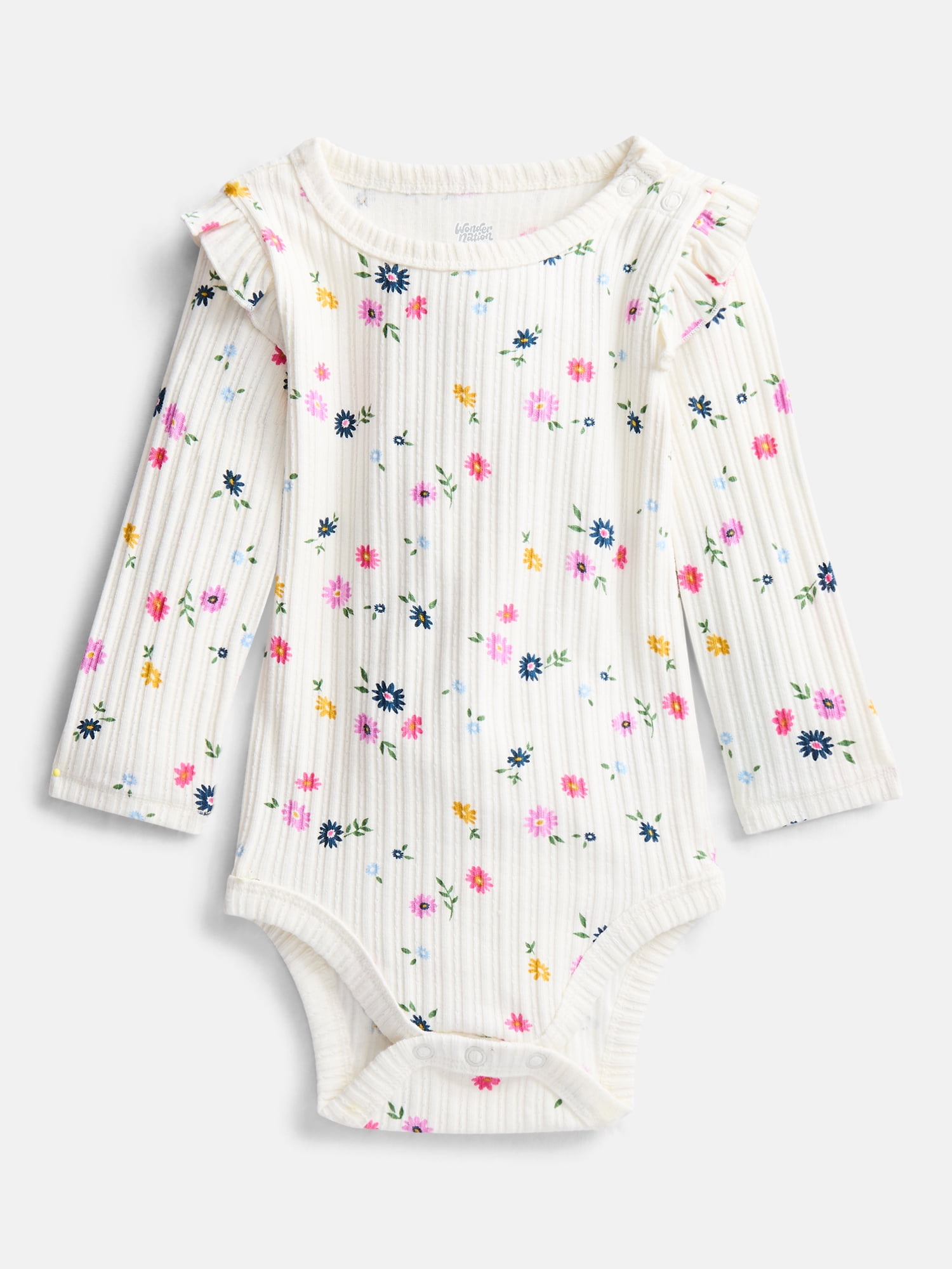 Wonder Nation Baby Girls Flutter Bodysuit with Long Sleeves, Sizes 0-24 Months