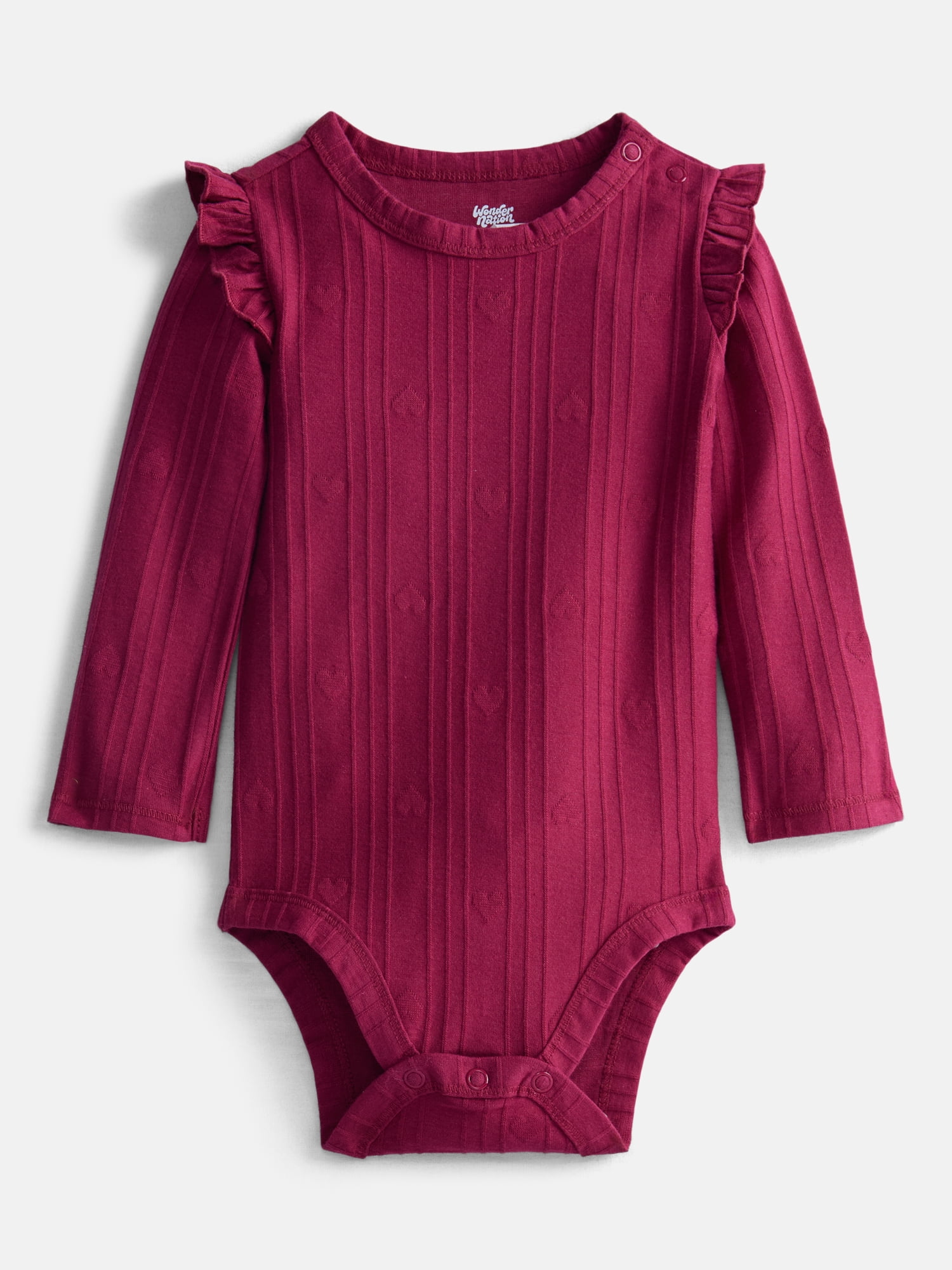 Wonder Nation Baby Girls Flutter Bodysuit with Long Sleeves, Sizes 0-24 Months