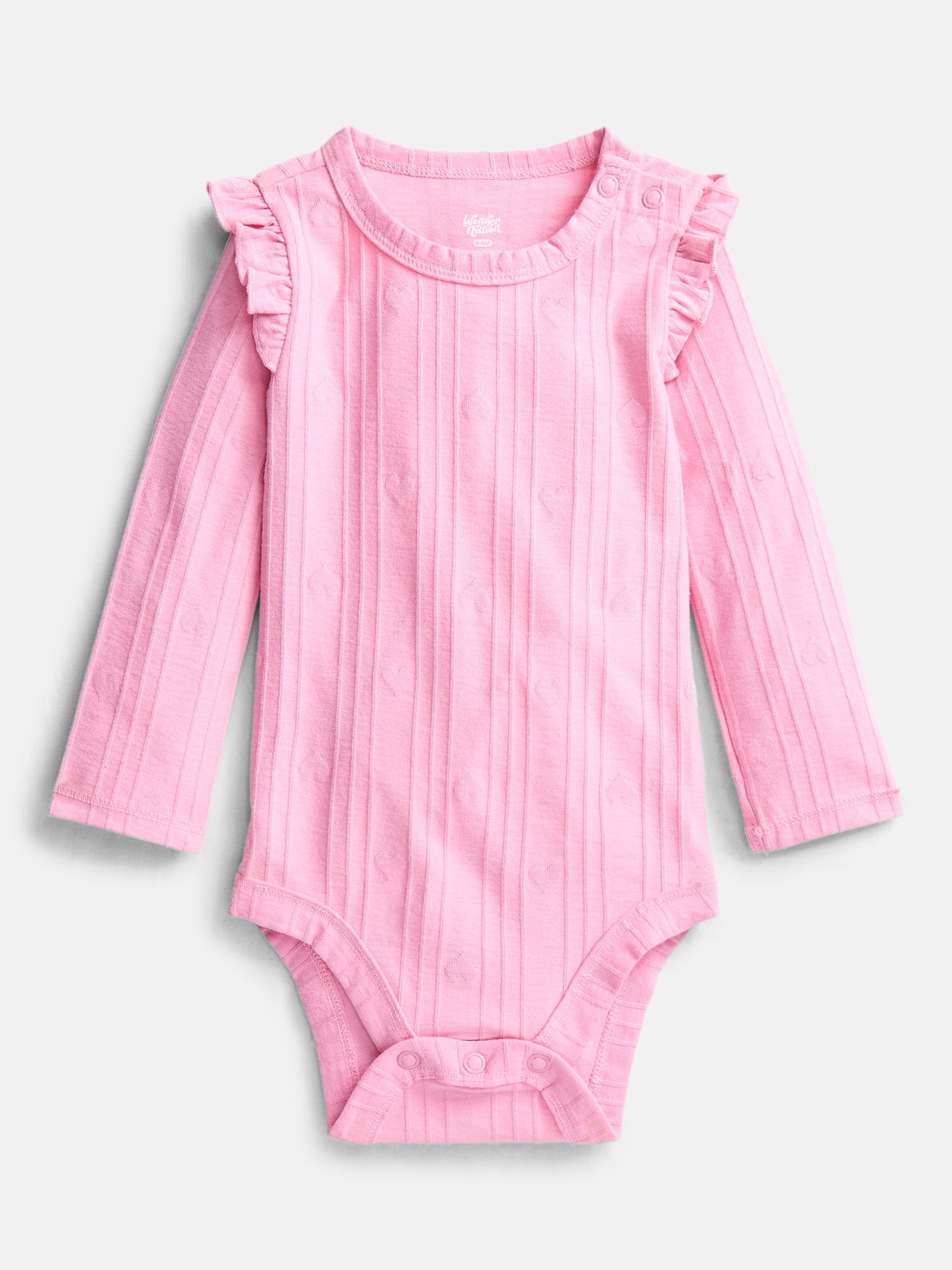 Wonder Nation Baby Girls Flutter Bodysuit with Long Sleeves, Sizes 0-24 Months