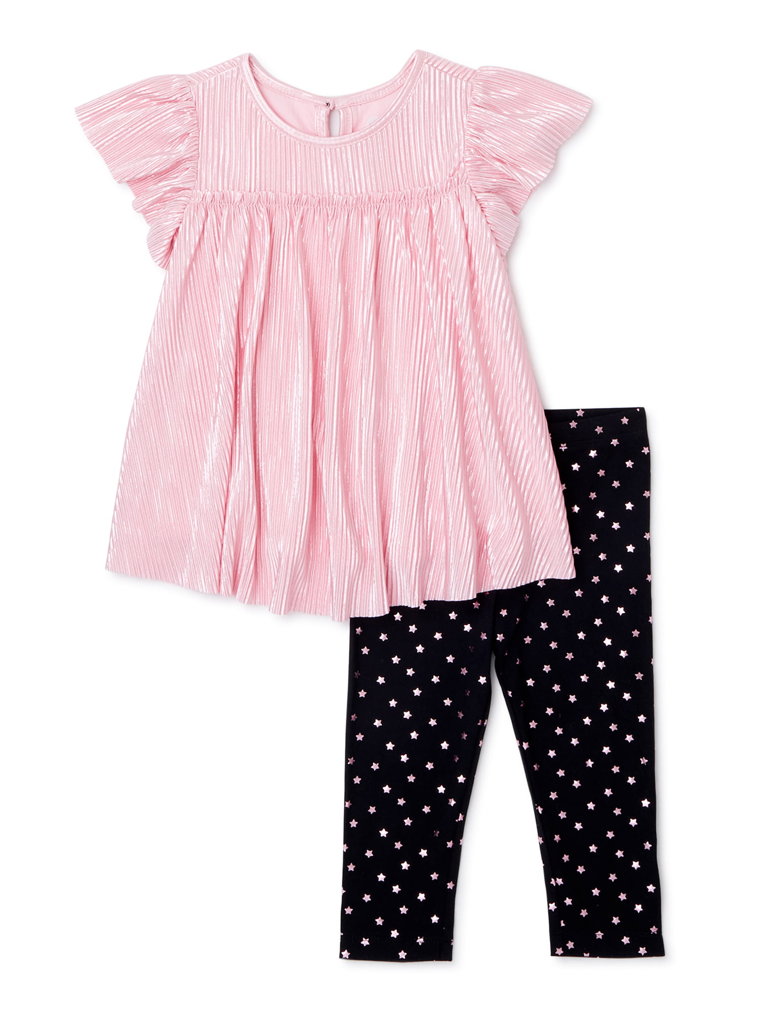 Wonder Nation Baby Girl Flutter Top & Pant Outfit, 2pc set - Walmart.com