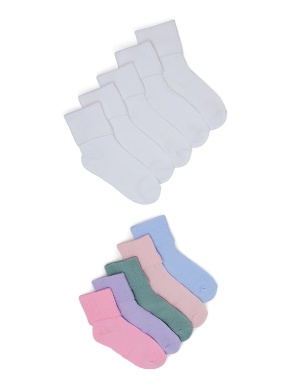 Baby Girl Folded Cuff Ribbed Socks, 10 Pack, 0M- 5T