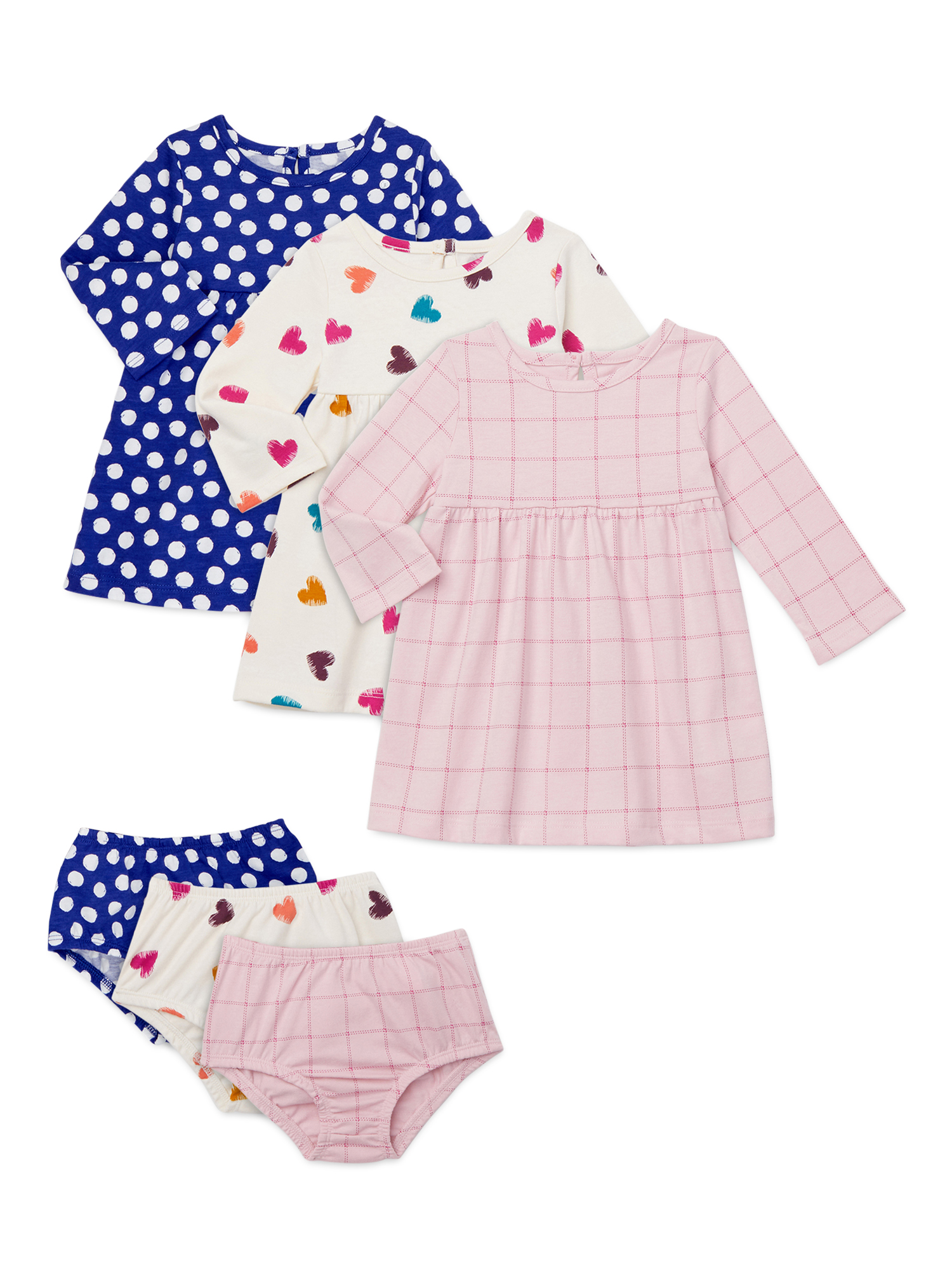 Wonder Nation Baby Girl Long Sleeve Knit Dress & Diaper Cover, 3-Pack - image 1 of 4