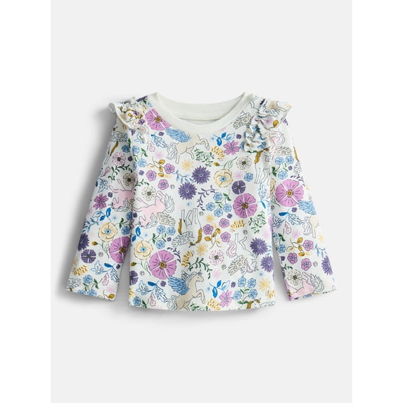 Wonder Nation Baby and Toddler Girls' Tee with Long Flutter Sleeves, Sizes 0M-5T