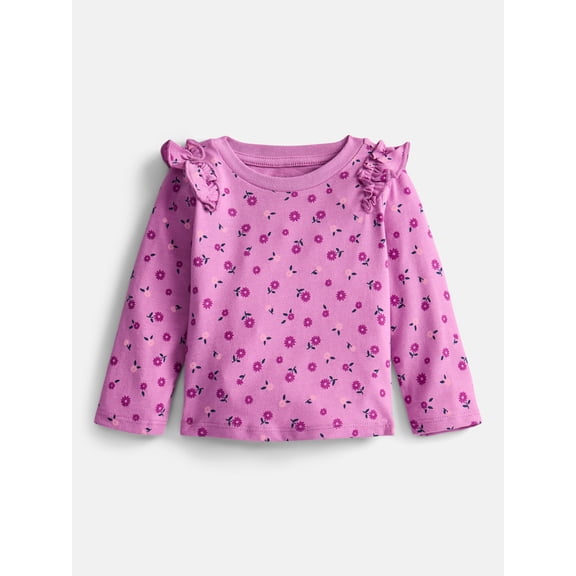 Wonder Nation Baby and Toddler Girls' Tee with Long Flutter Sleeves, Sizes 0M-5T