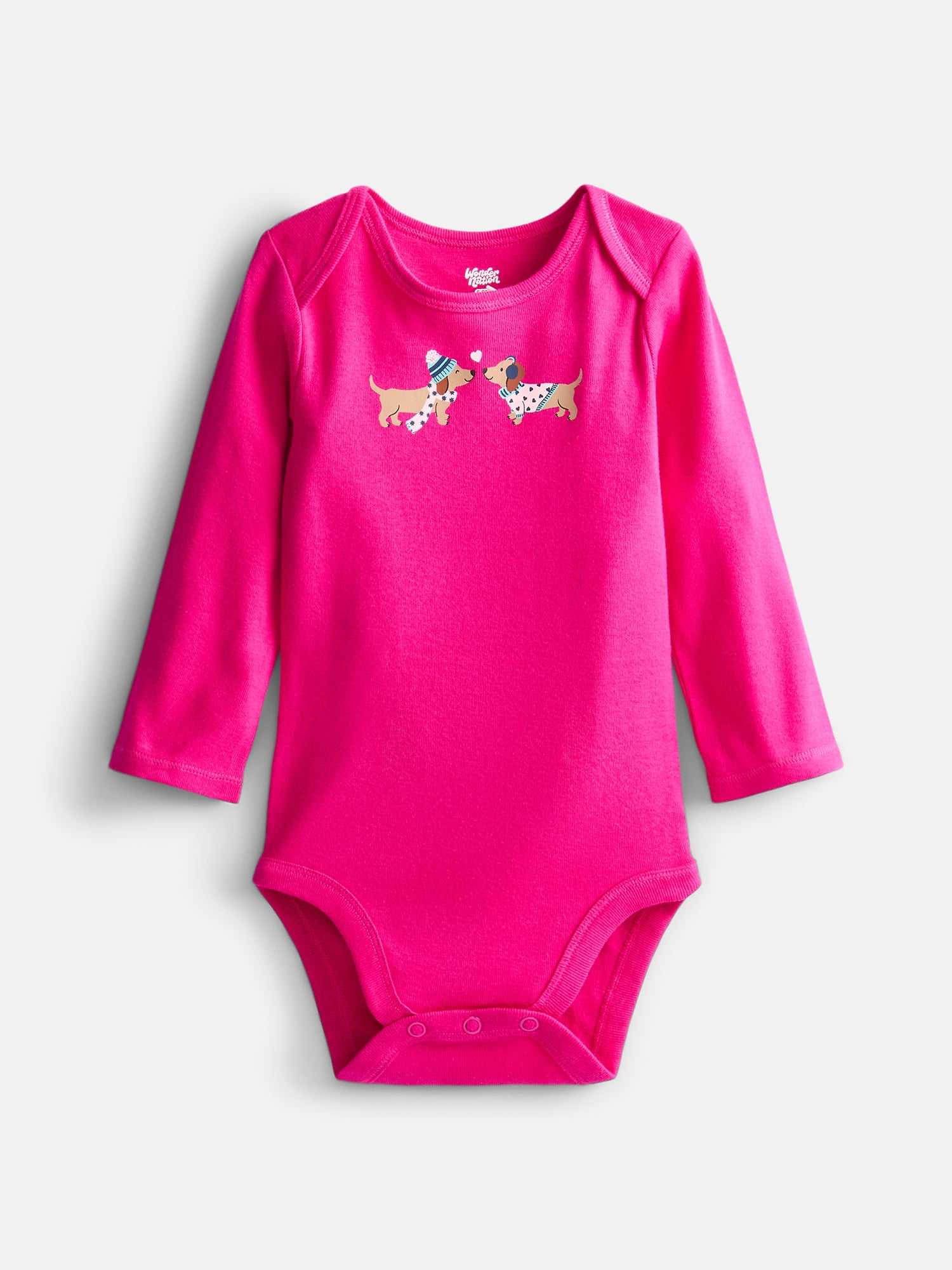 Wonder Nation Baby Girls’ Cotton Graphic Bodysuit with Long Sleeves, Sizes 0M-24M
