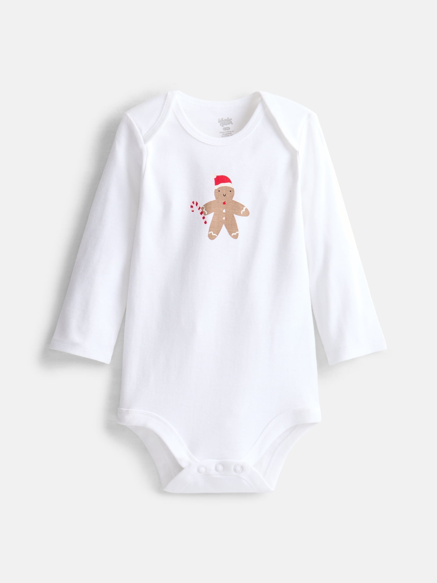 Wonder Nation Baby Girls’ Cotton Holiday Graphic Bodysuit with Long Sleeves, Sizes 0M-24M