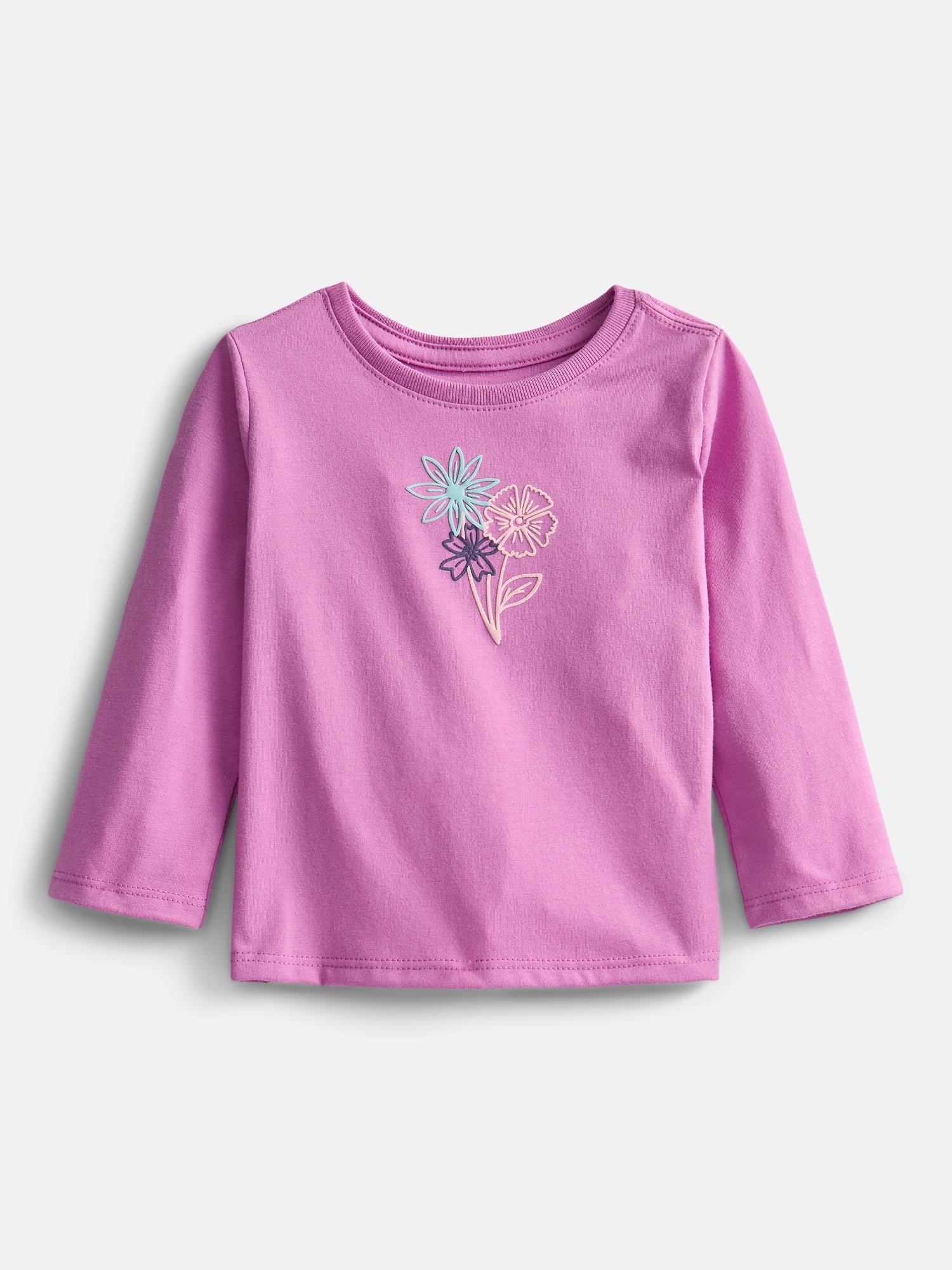 Wonder Nation Baby Girls’ Graphic Tee with Long Sleeves, Sizes 0M-24M